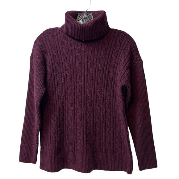Talbots Petite Cable Knit Pima Cotton Turtleneck Sweater Burgundy Size Mp - Picture 1 of 4